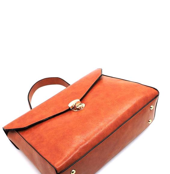 Python Snake Skin Twist Lock Flap Briefcase Satche - Picture 2 of 4